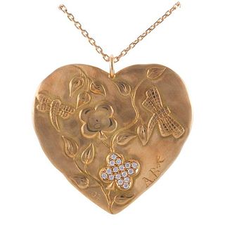 Aurelie Bidermann 18k Gold Diamond Peace Sign Heart Pendant Necklace 