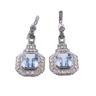 Art Deco Platinum Diamond Spinel Drop Earrings