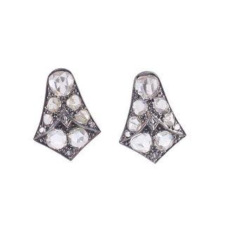 Midcentury Platinum Rose Cut Diamond Earrings