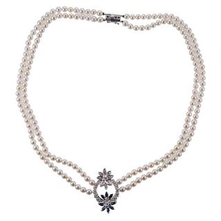 18k Gold Diamond Sapphire Pearl Necklace