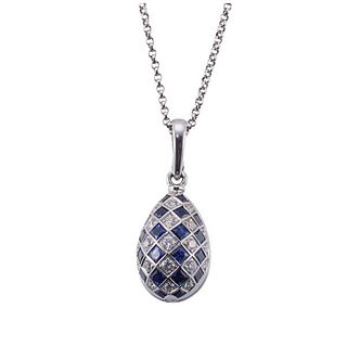 Faberge 18k Gold Diamond Sapphire Enamel Pendant Necklace 