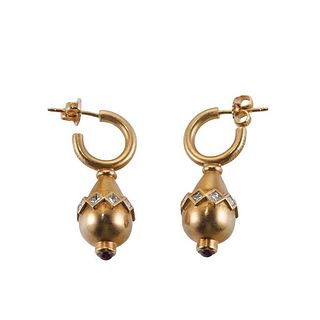 18k Gold Diamond Ruby Earrings