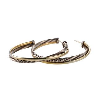 David Yurman Sterling Silver Gold Hoop Earrings