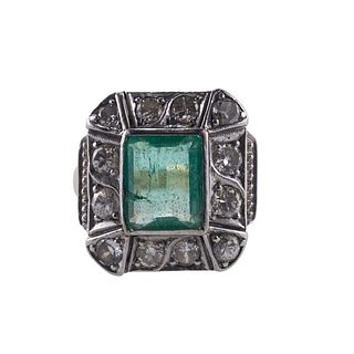 Platinum 18k Gold Diamond Emerald Ring