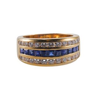 18k Gold Diamond Sapphire Half Band Ring
