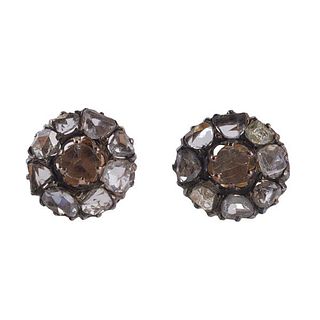 Antique 18k Gold Silver Rose Cut Diamond Cluster Earrings