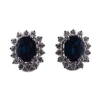 18k Gold Diamond Sapphire Cluster Earrings