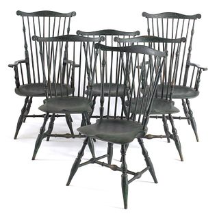 Set of six contemporary painted Windsor chairs , t