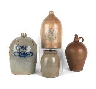 Two American stoneware jugs, 19th c., one impresse