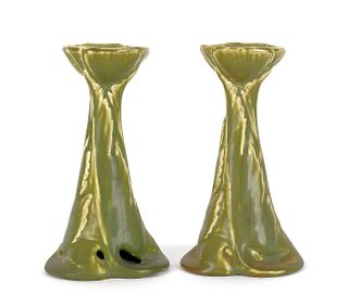 Pair of Rookwood pottery candlesticks, 6 3/4" h.