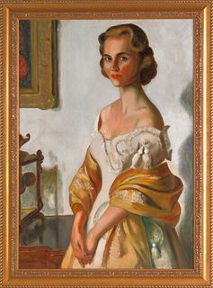 Oil on canvas portrait of a woman, ca. 1950, signe
