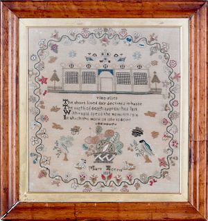 Silk on linen sampler, dated 1834, wrought by Mary