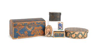 Five American wallpaper boxes, 19th c., largest -"