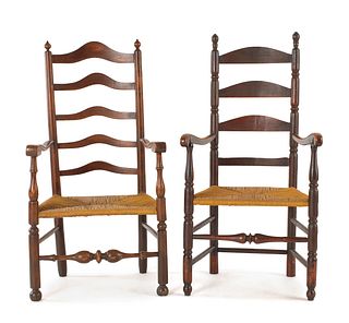 Two ladderback armchairs, ca. 1800.