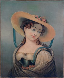 Oil on canvas portrait of a woman, late 19th c., 2