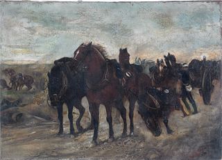 Oil on canvas civil war battle scene, dated 95', a