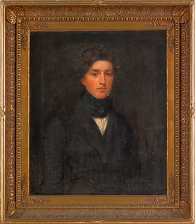 American oil on canvas portrait of a young man, mi