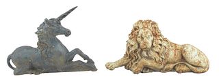 Pair of cast iron figures, late 19th c., of a lion
