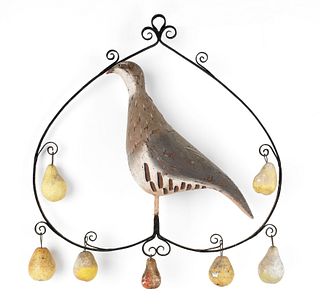 English painted iron and tin partridge in a pear t