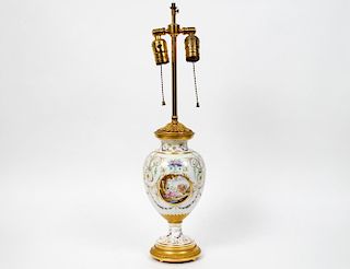 FRENCH GILT BRONZE & PORCELAIN URN FORM LAMP