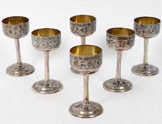SET OF SIX SILVERED METAL NEILLO WINE GOBLETS