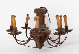 Painted wood and tin chandelier, 19th c., 13" h.,1