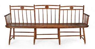 Delaware Valley stepped rodback Windsor settee, wi