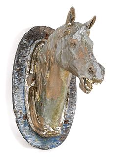 J.W. Fiske life size cast zinc horse head trade si
