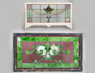 TWO AMERICAN LEADED STAINED GLASS WINDOW PANELS