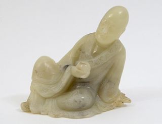 CHINESE CARVED SOAPSTONE SEATED LOHAN