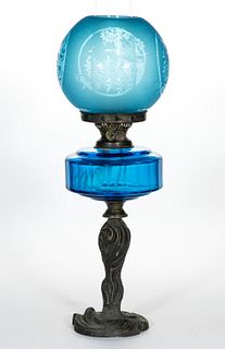 CUT GLASS PANELS FONT KEROSENE BANQUET STAND LAMP