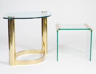TWO CONTEMPORARY GLASS AND BRASS LOW TABLES