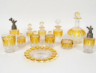 SUITE OF AMBER FLASHED GLASS TABLE ITEMS