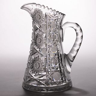 AMERICAN BRILLIANT CUT GLASS SIGNED FRY WATER PITCHER