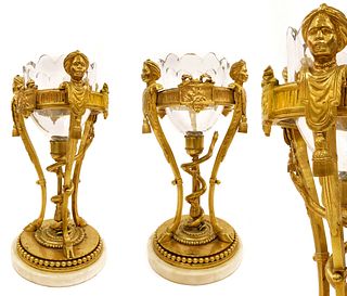 A Pair Of 19th Century Figural Bronze Baccarat Crystal Vases