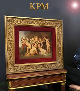 A Large 19th C. German KPM Hand Painted Porcelain Plaque, Hallmarked, Framed