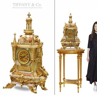 A Very Large 19th C. French TIFFANY & Co. Onyx Figural Bronze Clock