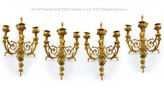 A Set Of Four 19th C. French Louis XVI Ormolu Sconces, Attrib. Henry Dasson