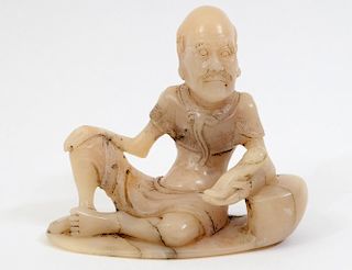 CHINESE CARVED SOAPSTONE SEATED LOHAN