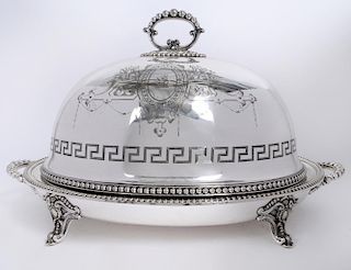 ENGLISH SILVER PLATE MEAT COVER AND PLATTER
