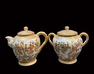 19th C. Japanese Satsuma Porcelain Tea Set, Hallmarked