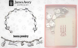 Lot Of Two James Avery And Boma Sterilng Silver Cat Charm Stamped Bracelet