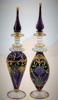 Lot Of Two Egyptian Hand Painted Glass Perfume Bottle Glasses