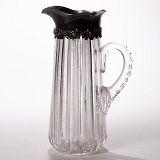 AMERICAN BRILLIANT CUT GLASS AND STERLING SILVER CHAMPAGNE PITCHER