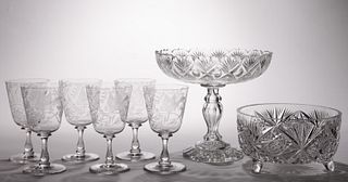 ASSORTED CUT / ENGRAVED GLASS ARTICLES, LOT OF EIGHT