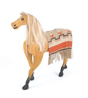 Carved and painted hobby horse, ca. 1900, 32" h.