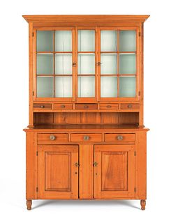 Pennsylvania poplar Dutch cupboard, 19th c., 87" h