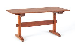 Cherry trestle table, 28 1/2" h., 59 1/2" w., 29 1
