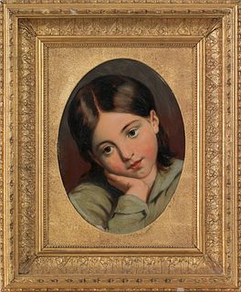 Oil on panel portrait of a girl, signed verso L.S.