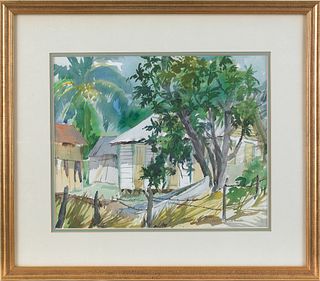 Watercolor landscape signed Janet Walker '86, 13"